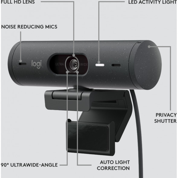 Веб-камера Logitech Brio 500, чёрный в Новороссийске