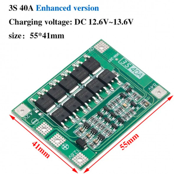 Плата защиты аккумулятора BMS 3S 40A 12.6 для Li-ion в Новороссийске
