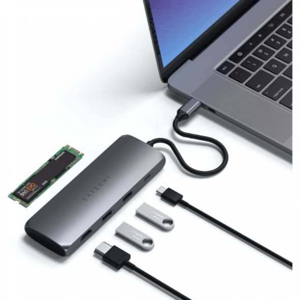 Док-станция Satechi USB-C Hybrid Multiport Adapter (with SSD Enclosure M.2 SATA, 2xUSB 3.1, USB Type-C, HDMI), Серый ST-UCHSEM в Новороссийске