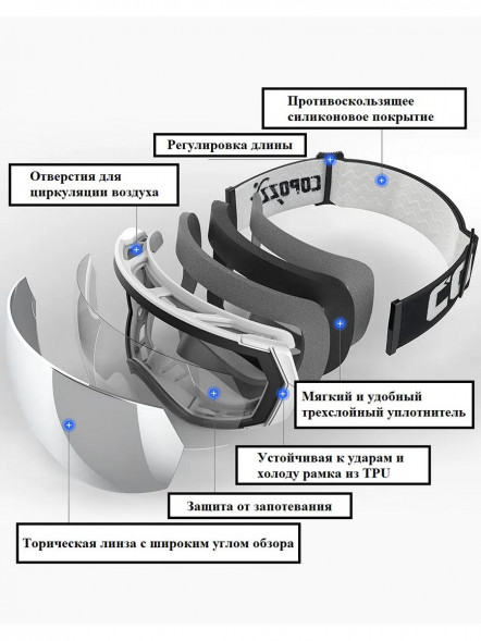 Горнолыжные очки для сноуборда Copozz (голубой, белый) в Новороссийске